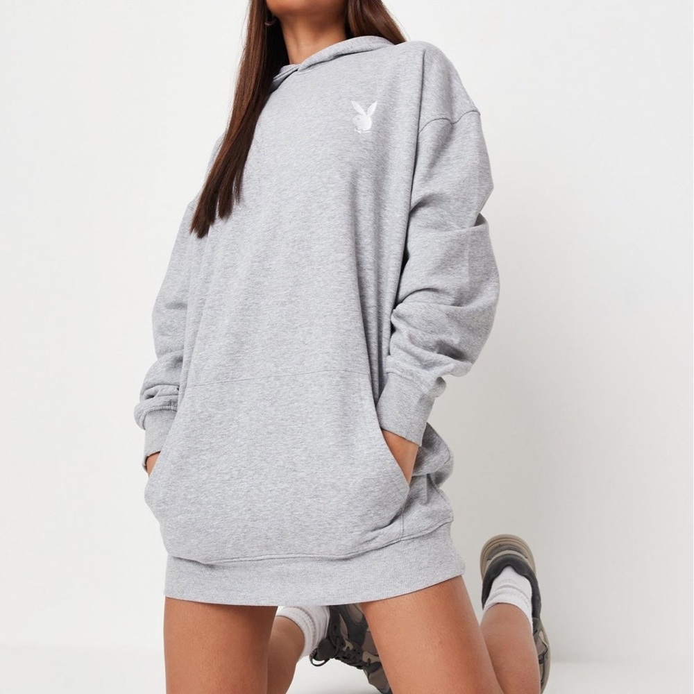 Playboy x MissGuided Gray Oversized Dress Hoodie XS